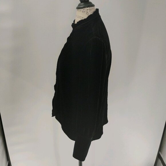 go silk velvet long sleeve black black button down ruffle collar washable silk - Picture 9 of 14